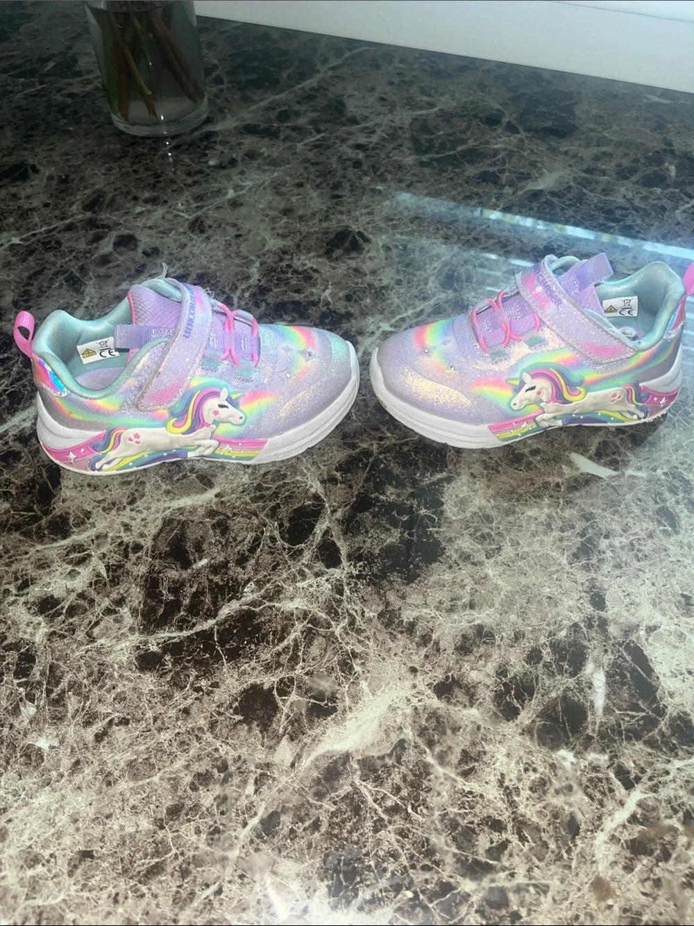 Skechers Girls Unicorn Chaser Glitter Sneakers - Pink & Rainbow light up